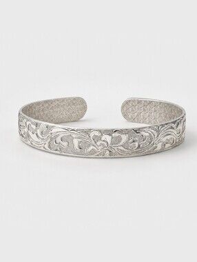 Sterling Silver 925 Engraved Floral Scroll Cuff Bracelet Adjustable